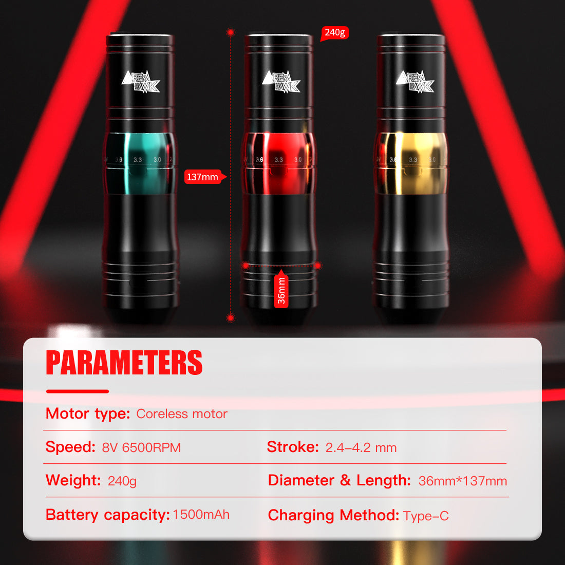 Arenahawk Amor Adjustable 7 Strokes Length 2.4-4.2mm Tattoo Battery Pen