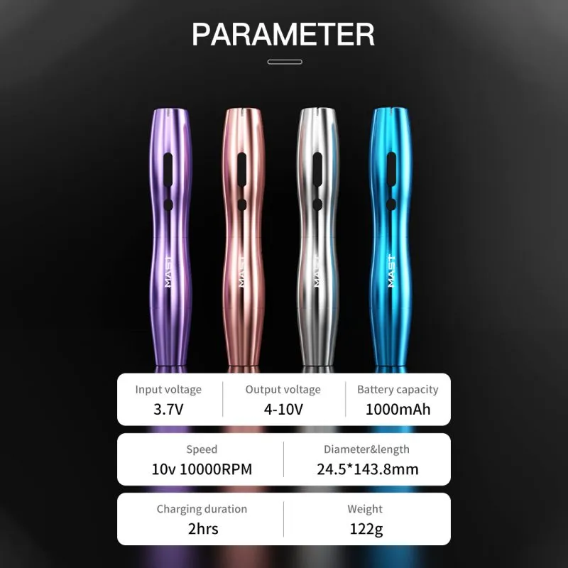 10Sets Mast Wireless P20 Tattoo Pen Machine With 2.5MM Stroke Permanent Makeup (2 Batteries ver.)