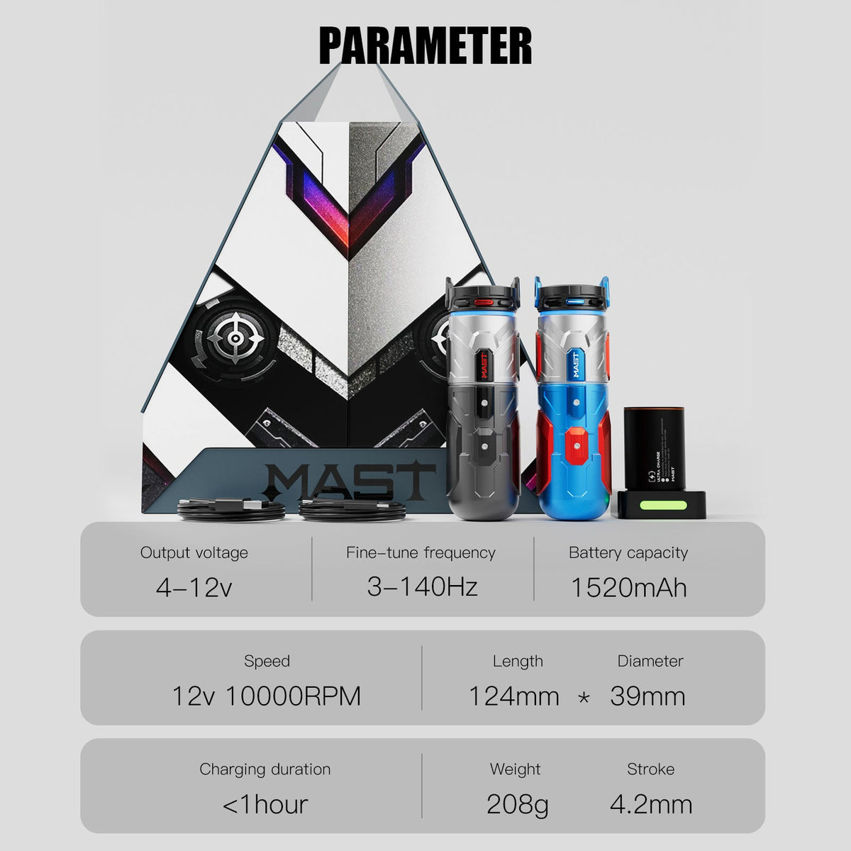 Mast Racer Pro Armor Edition Wireless Tattoo Machine 4.2mm Stroke Mcore-pro Motor (2 Batteries ver)