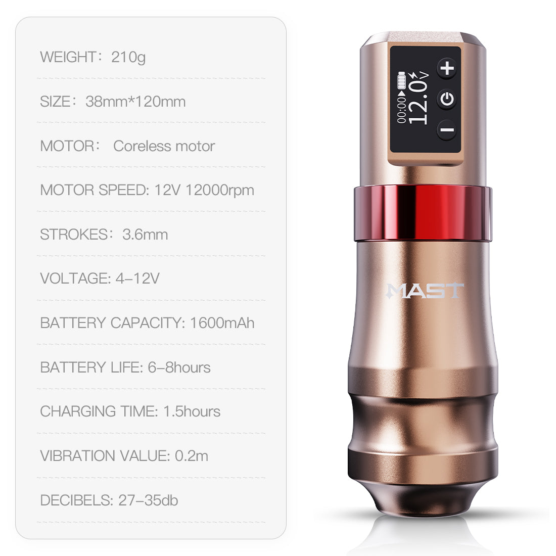 Mast Mini Wireless Pro Tattoo Pen Machine Fast Charge Battery Supply