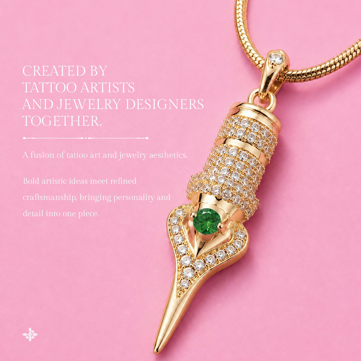 Faviamo 24K Gold Plated Handmade Zircon Inlaid Tattoo Art Pendant Ornament Necklace