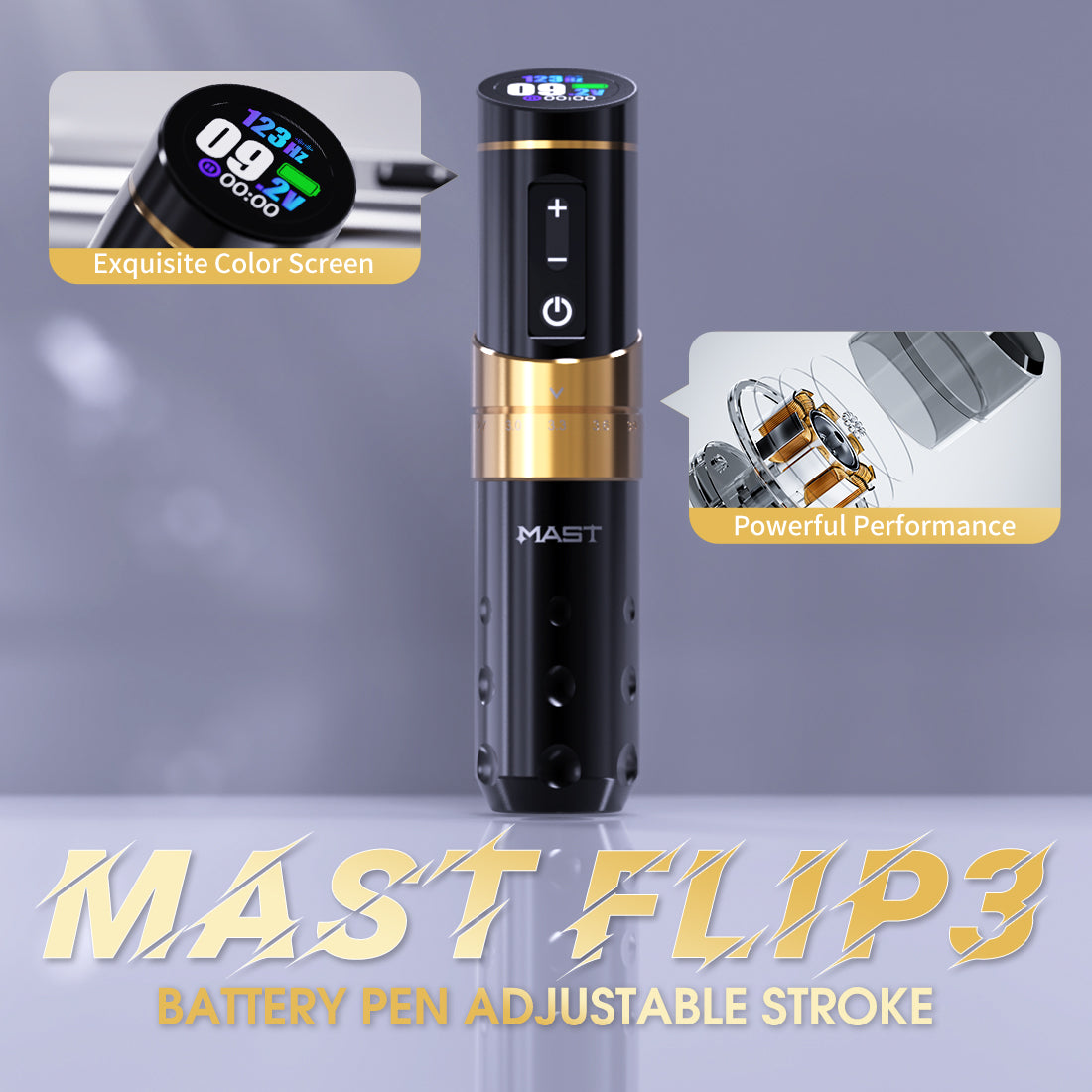 Mast Flip3 Wireless Tattoo Pen Machine with 2 Batteries
