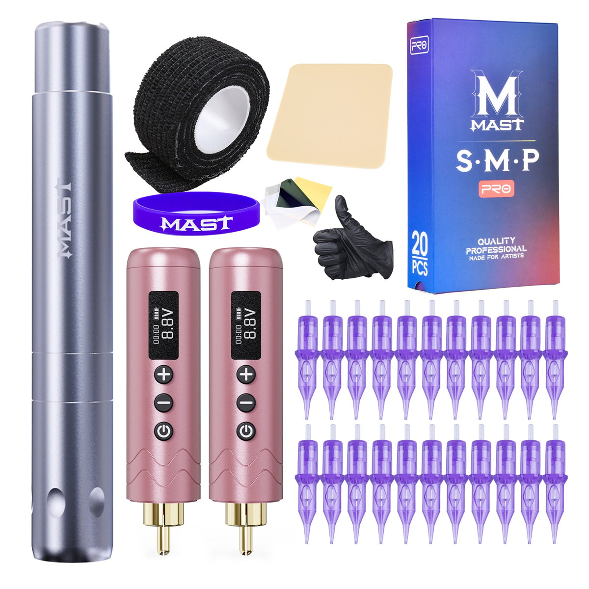 Mast Tour Air Wireless Tattoo Machine Kit with Two Batteries
