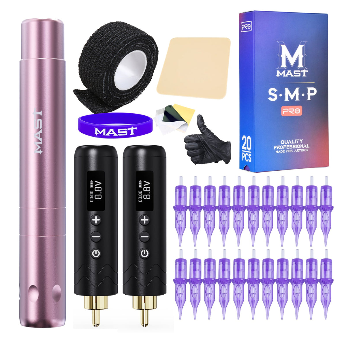 Mast Tour Air Wireless Tattoo Machine Kit with Two Batteries