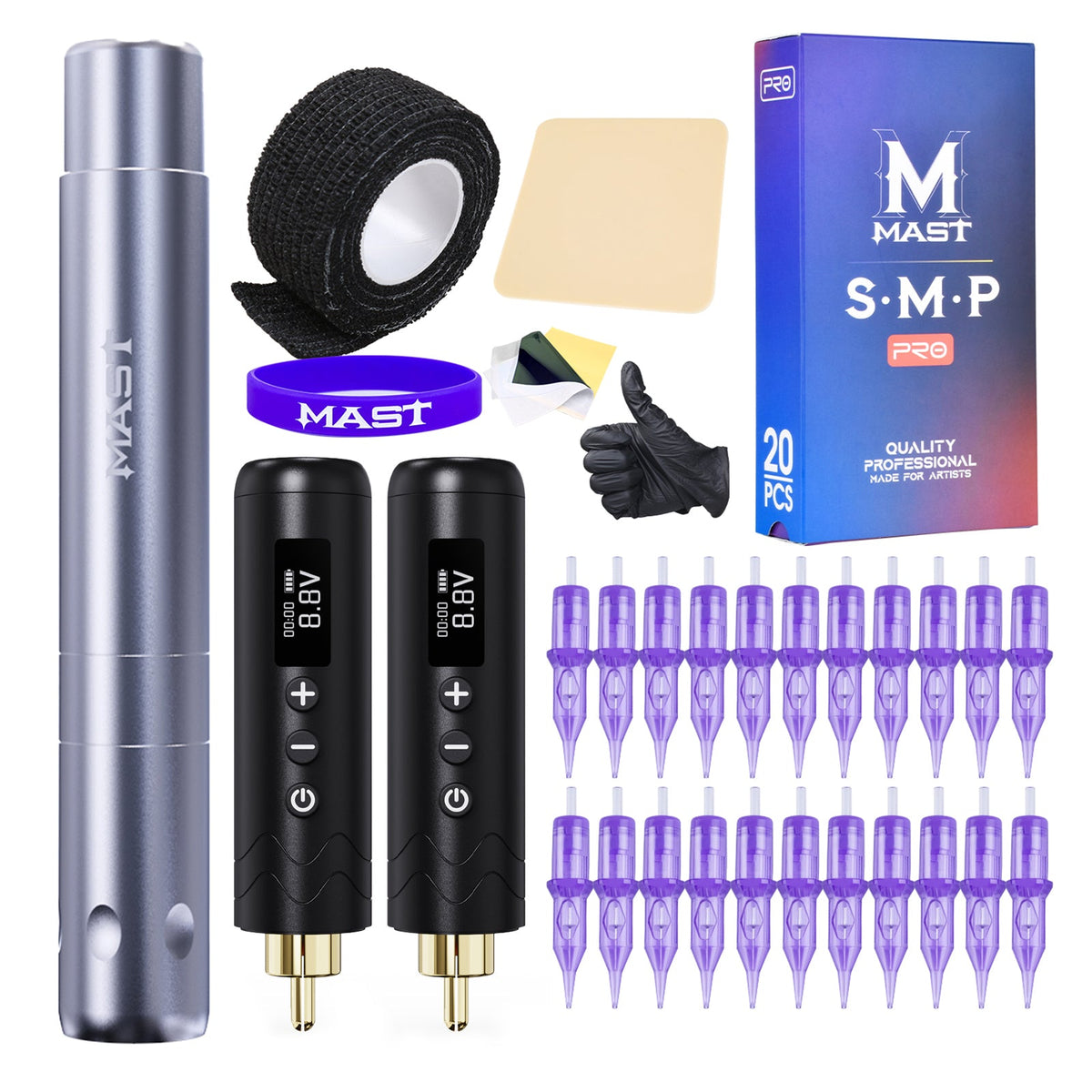 Mast Tour Air Wireless Tattoo Machine Kit with Two Batteries