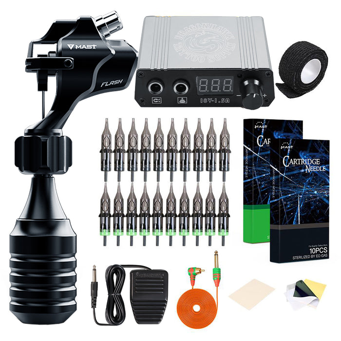 Mast Flash Rotary Machine Kit 20Pcs Cartridges Needles Power Supply