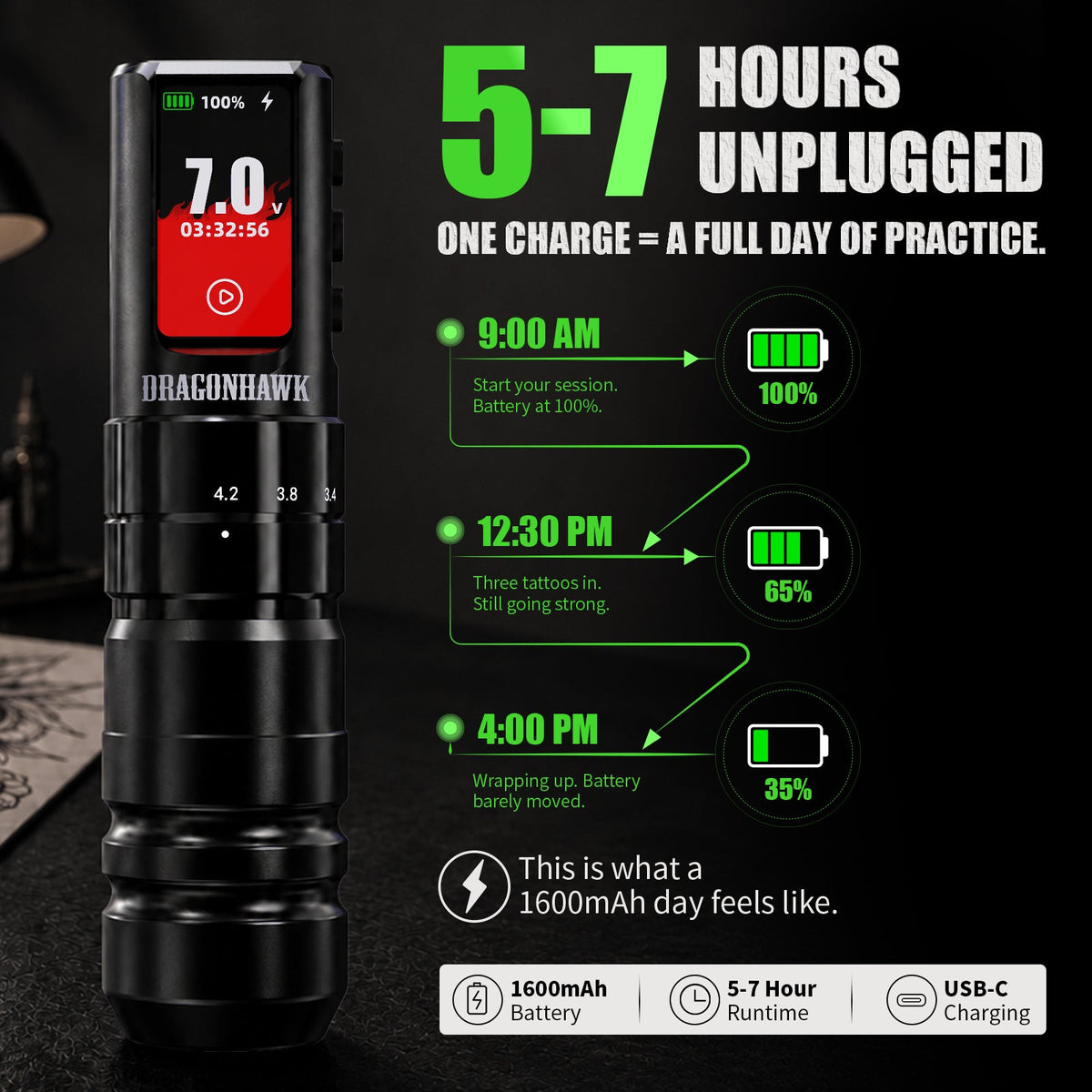 Dragonhawk A3 Pro Wireless Tattoo Pen Machine Kit