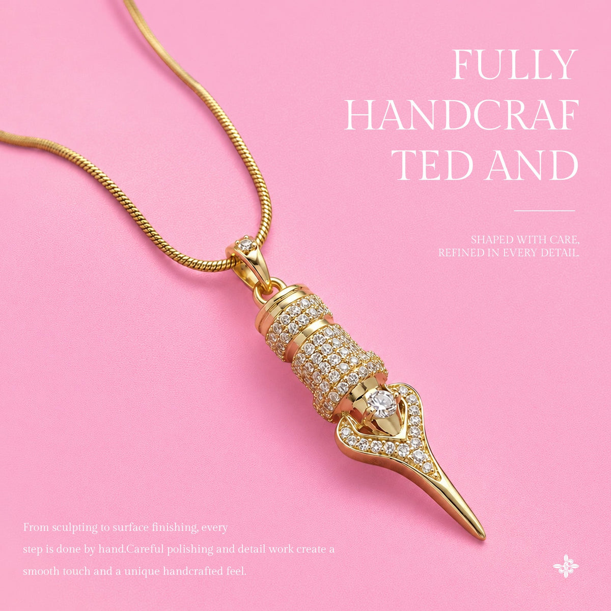 Faviamo 24K Gold Plated Handmade Zircon Inlaid Tattoo Art Pendant Ornament Necklace