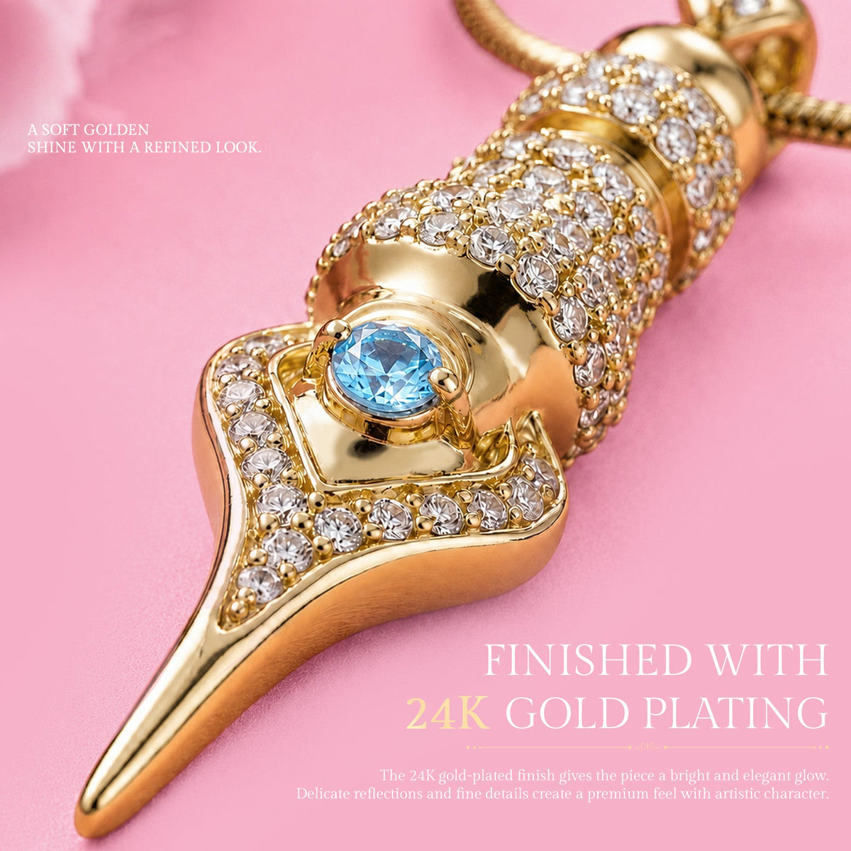 Faviamo 24K Gold Plated Handmade Zircon Inlaid Tattoo Art Pendant Ornament Necklace