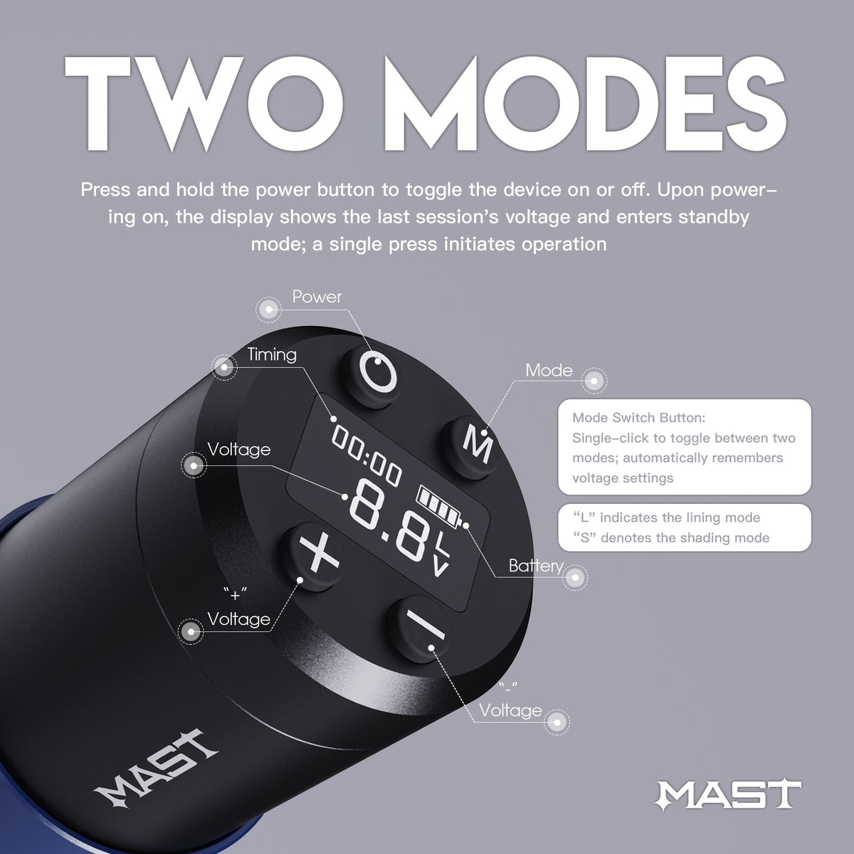 Mast A3 Wireless Tattoo Pen 1500mAh Battery 3.5mm Stroke Length