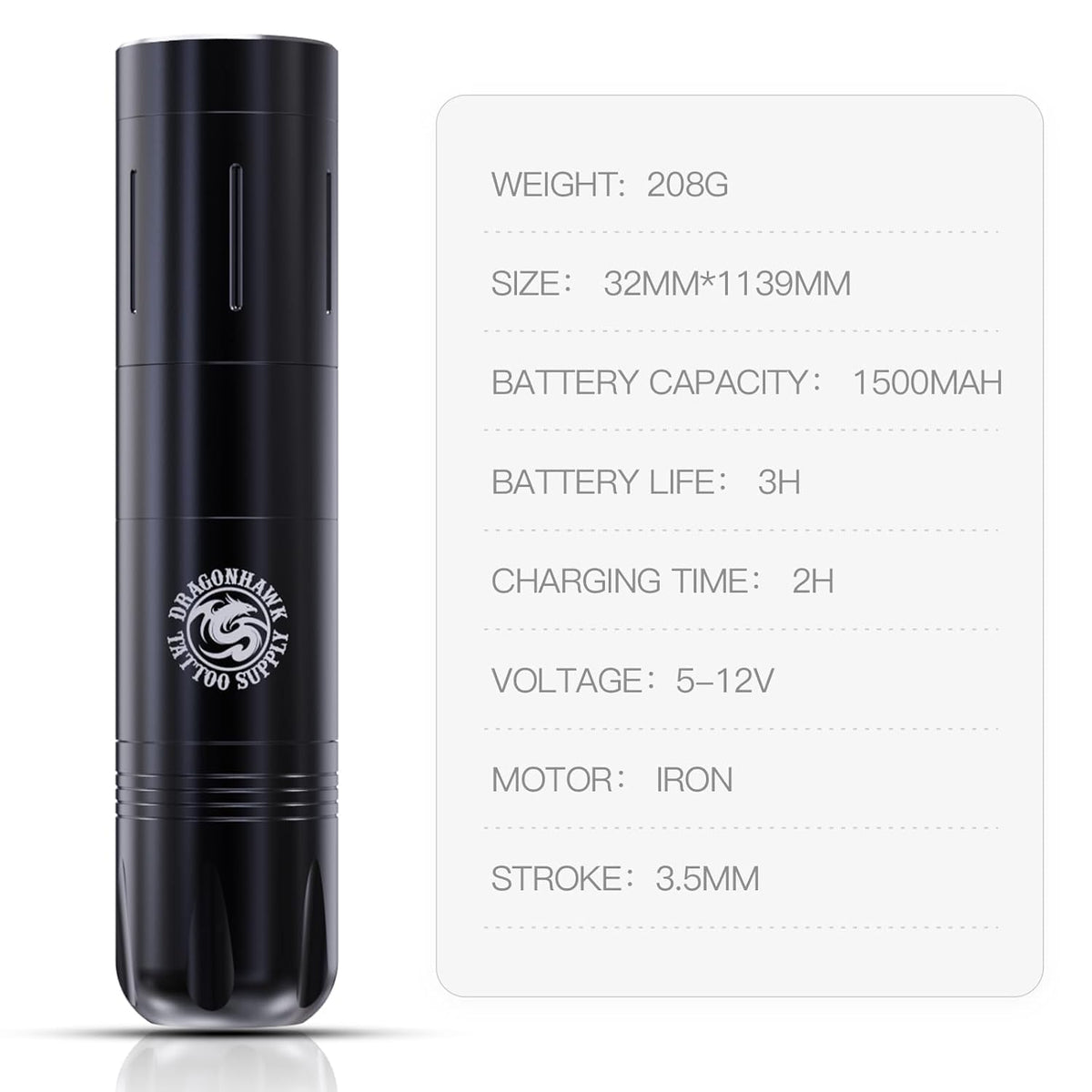 Dragonhawk Beginner Wireless Complete Tattoo Kit 2 Batteries