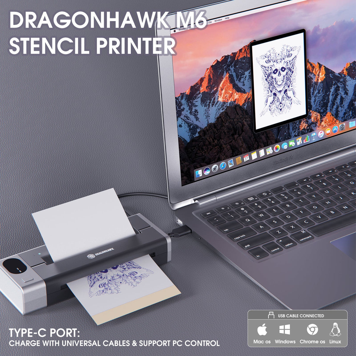 Dragonhawk M6 Wireless Tattoo Stencil Printer Portable Tattoo Printer