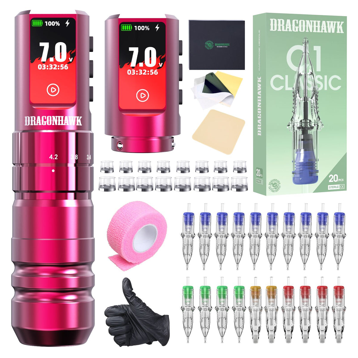 Dragonhawk A3 Pro Wireless Tattoo Pen Machine Kit