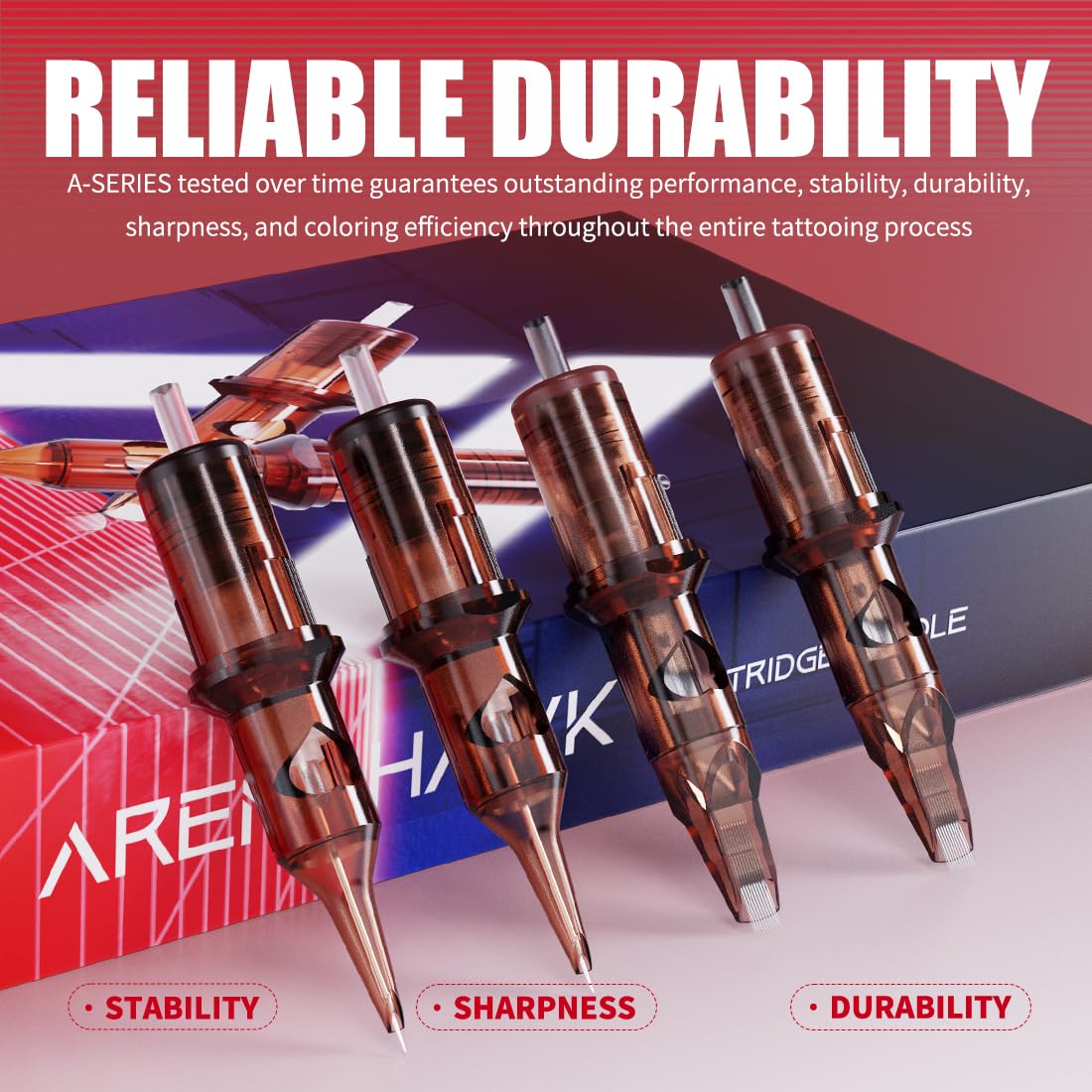 Arenahawk A-Series Cartridge Needles 0.35MM Round Shader - Box of 20