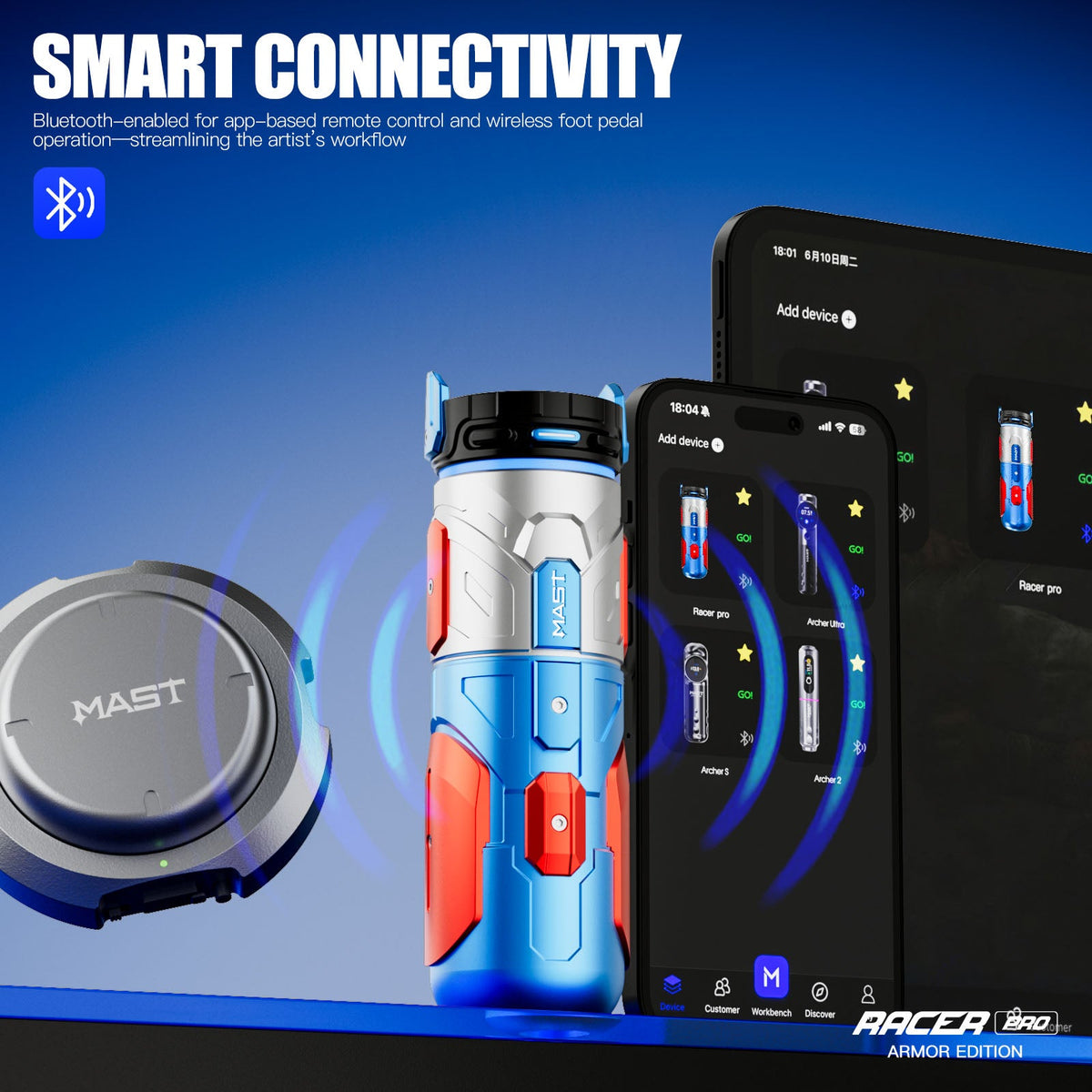 Mast Racer Pro Armor Edition Wireless Tattoo Machine 4.2mm Stroke Mcore-pro Motor (2 Batteries ver)
