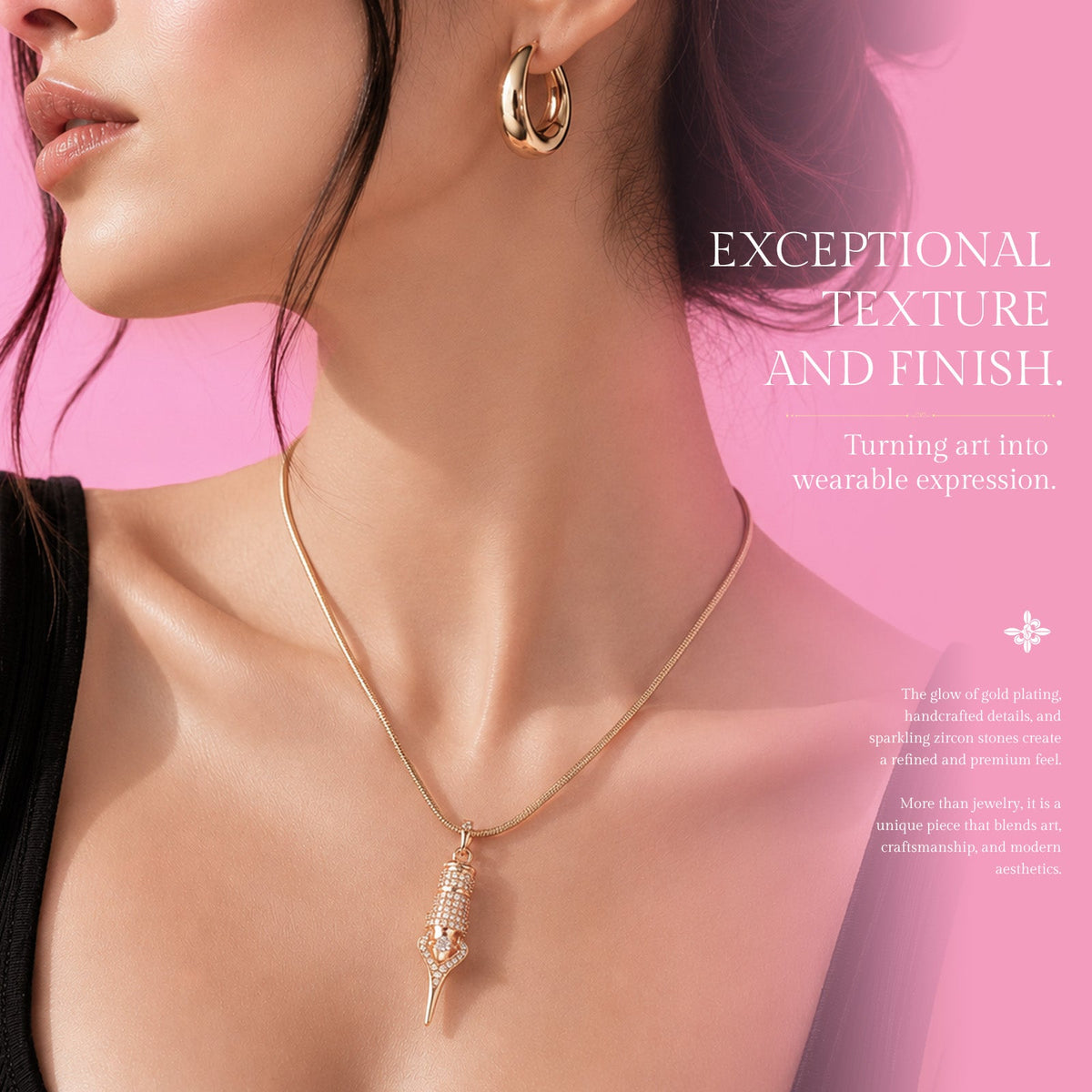 Faviamo 24K Gold Plated Handmade Zircon Inlaid Tattoo Art Pendant Ornament Necklace