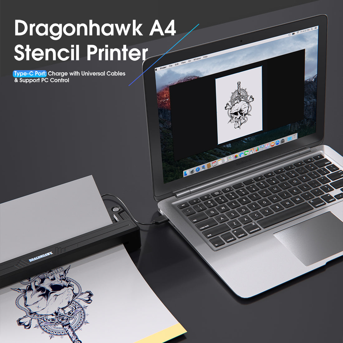 Dragonhawk A4 Wireless Thermal Tattoo Stencil Printer Machine Portable Tattoo Printer