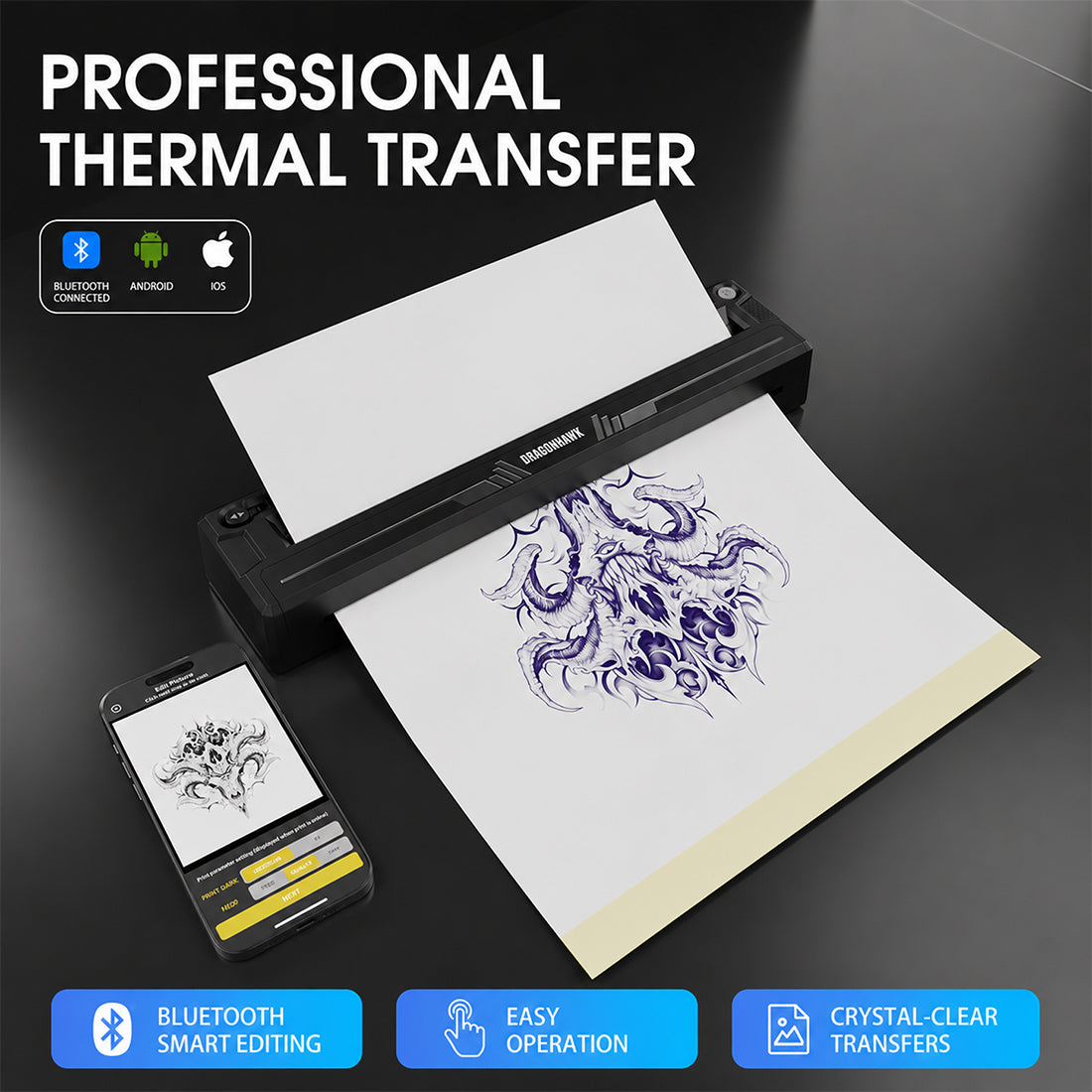 Dragonhawk A4 Wireless Thermal Tattoo Stencil Printer Machine Portable Tattoo Printer