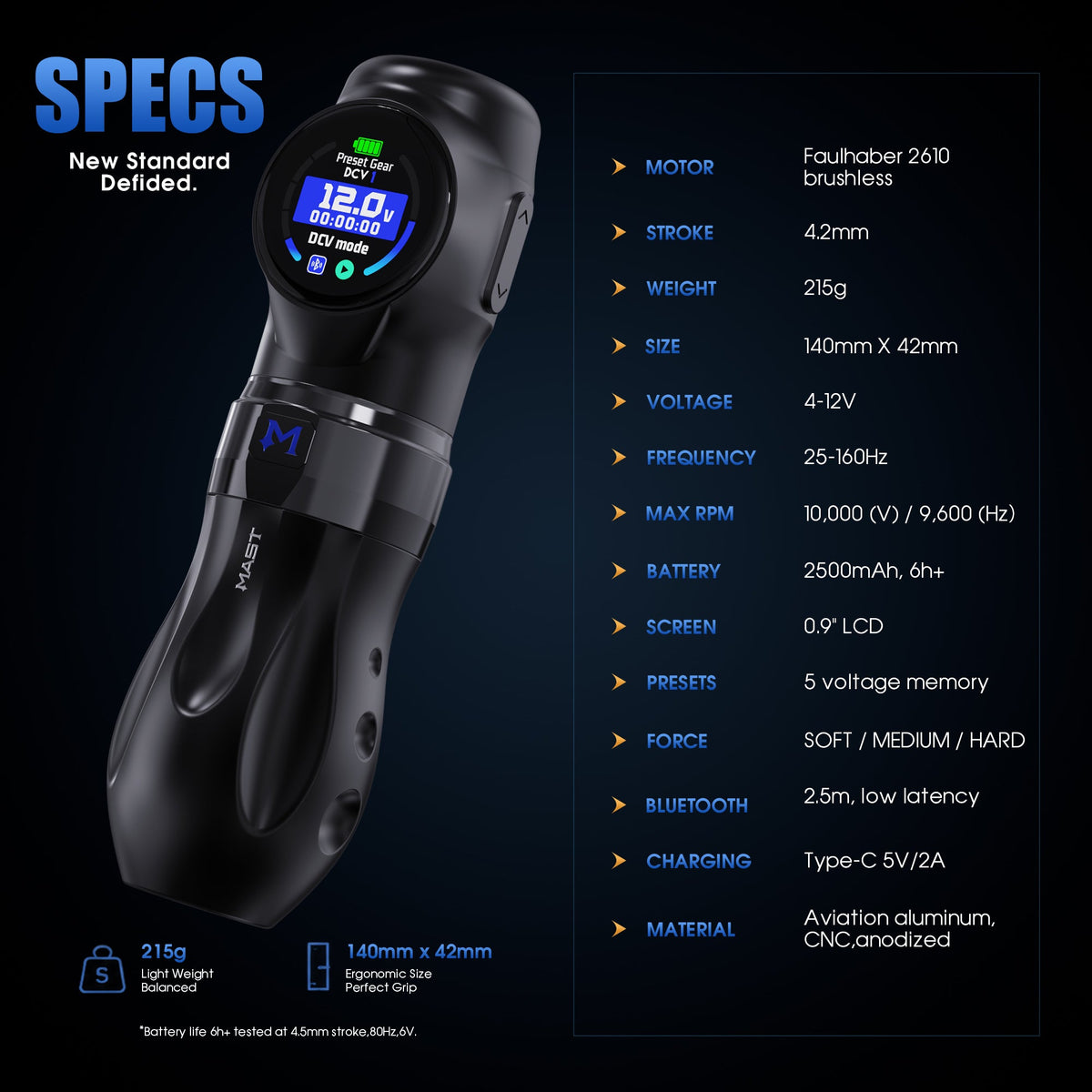 MAST Archer 3 Ultra Wireless Tattoo Pen Machine with 4.2mm Stroke