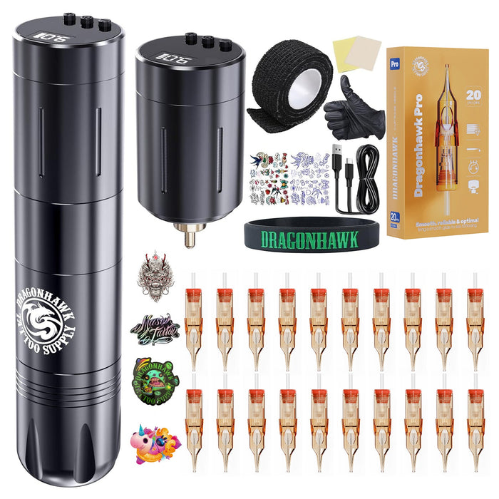 Dragonhawk Beginner Wireless Complete Tattoo Kit 2 Batteries