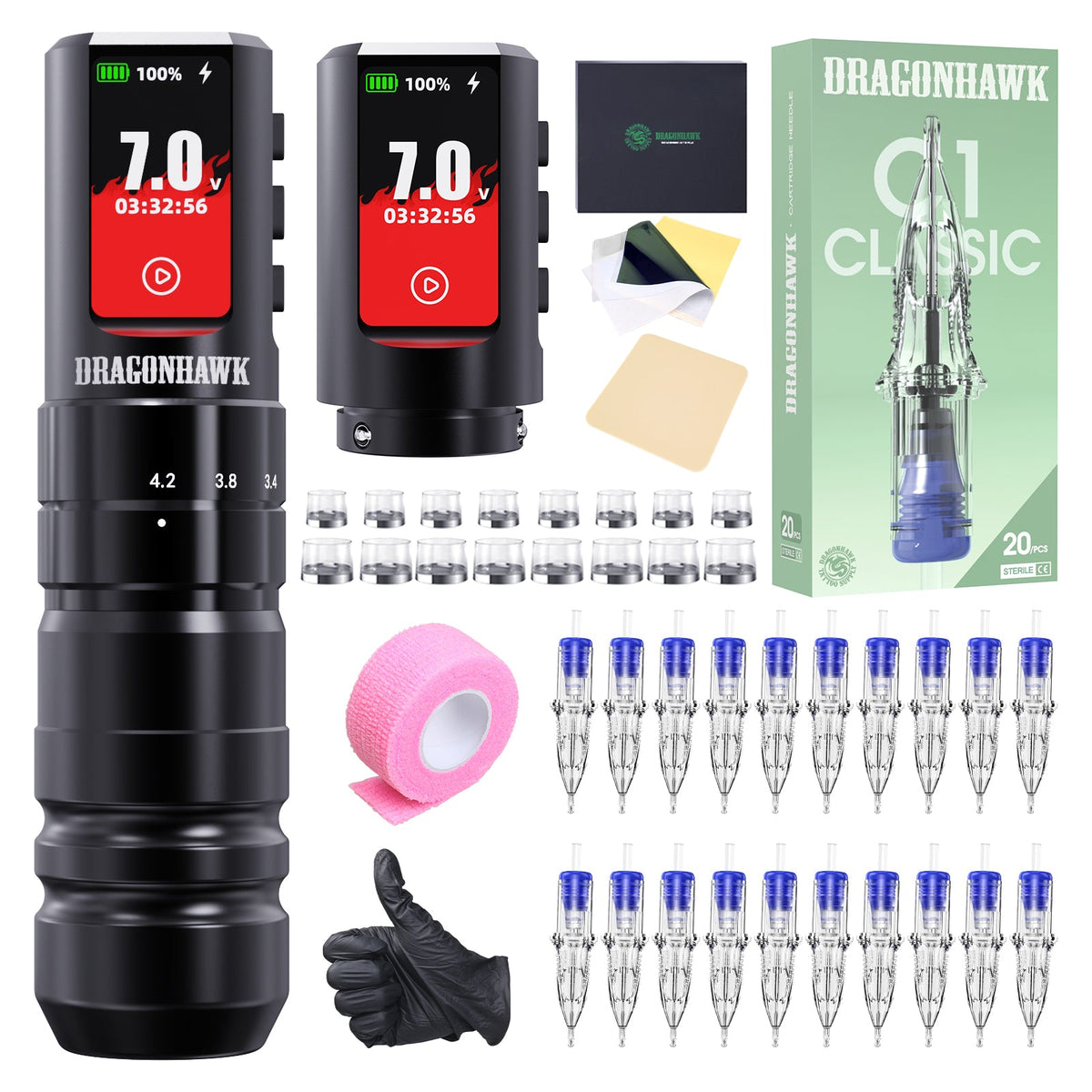 Dragonhawk A3 Pro Wireless Tattoo Pen Machine Kit
