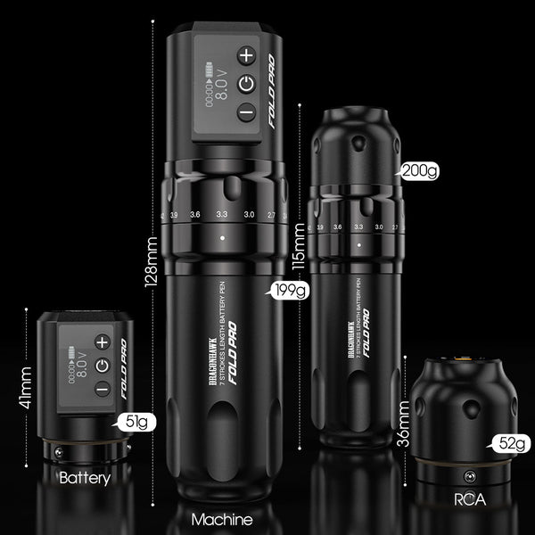 Dragonhawk Fold Pro Tattoo Pen with MastLabs Airbot Battery Mast Pro Cartridges