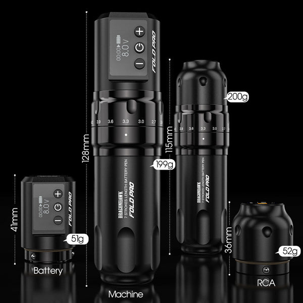 Dragonhawk Wireless Tattoo Pen Machine with 7 Stroke Length | Fold Pro (2 Batteries Ver)