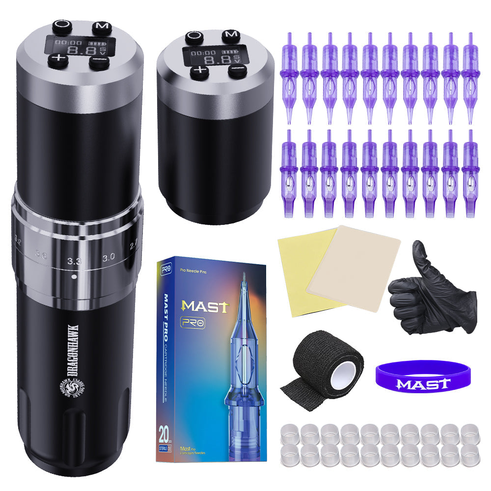 Dragonhawk Wireless Tattoo Machine Kit With 20pcs Tattoo Needles