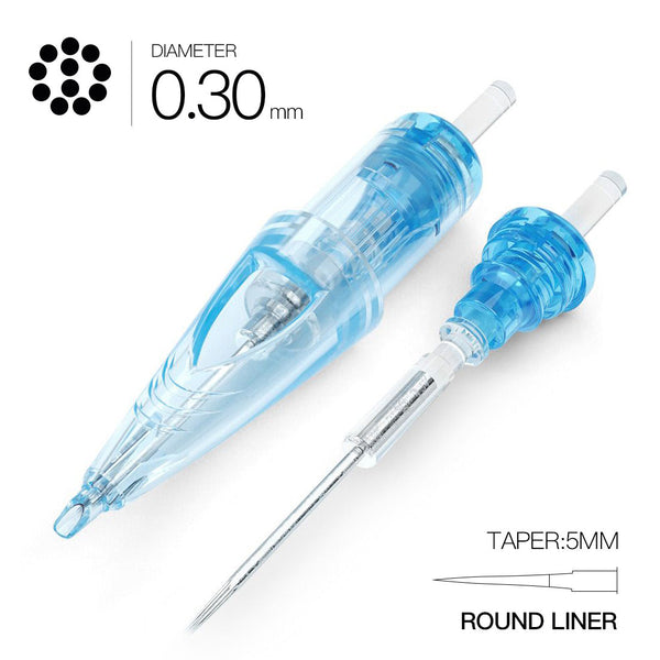 WJX Cartridges Needles #10 Diameter 0.30mm 5mm Taper(RL) Round Liner Box of 20 - Dragonhawktattoos