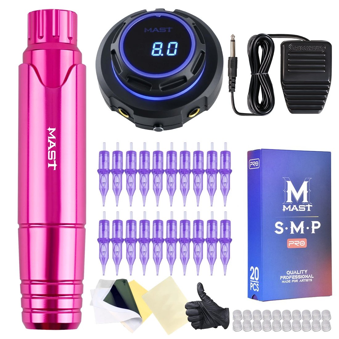 Mast P10 SMP Permanent Makeup Rotary Tattoo Machine Kit Halo Power Supply Cartridges - Dragonhawktattoos