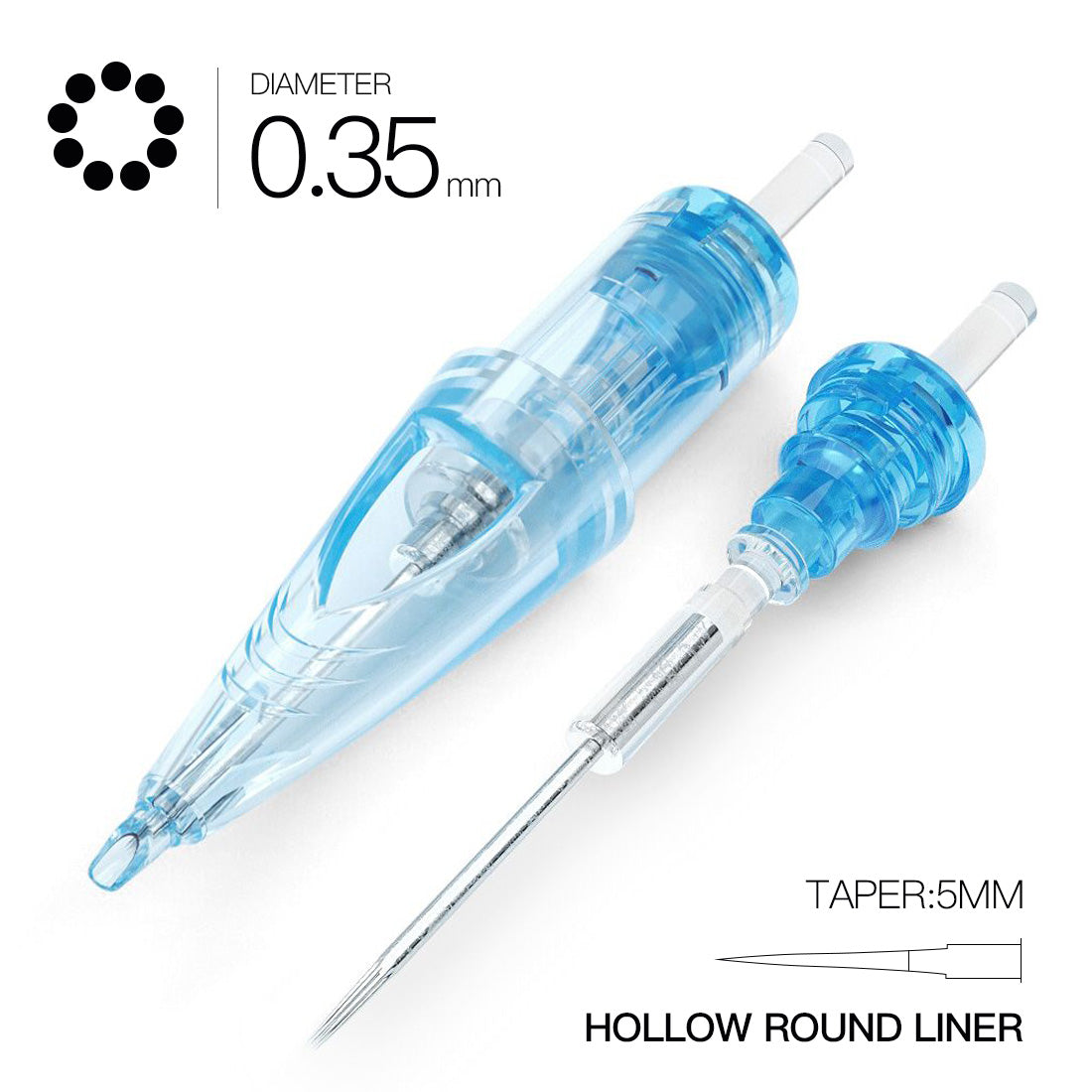 WJX Cartridges Needles #12 0.35MM 5mmTaper(HRL) Hollow Round Liner Box of 20 - Dragonhawktattoos